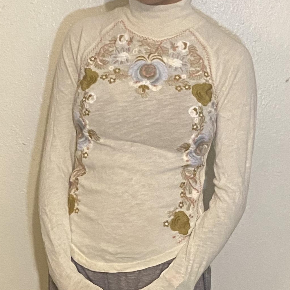 Free People Embroidered Knit Turtleneck